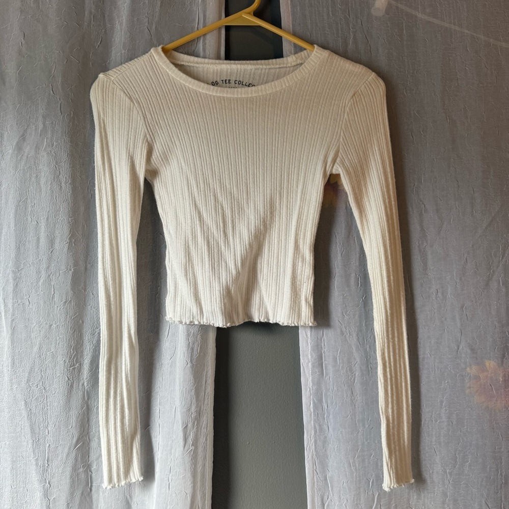 Aero white ribbed long sleeve